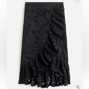 NWT J. Crew Ruffle Front Eyelet Skirt in Black Size Small